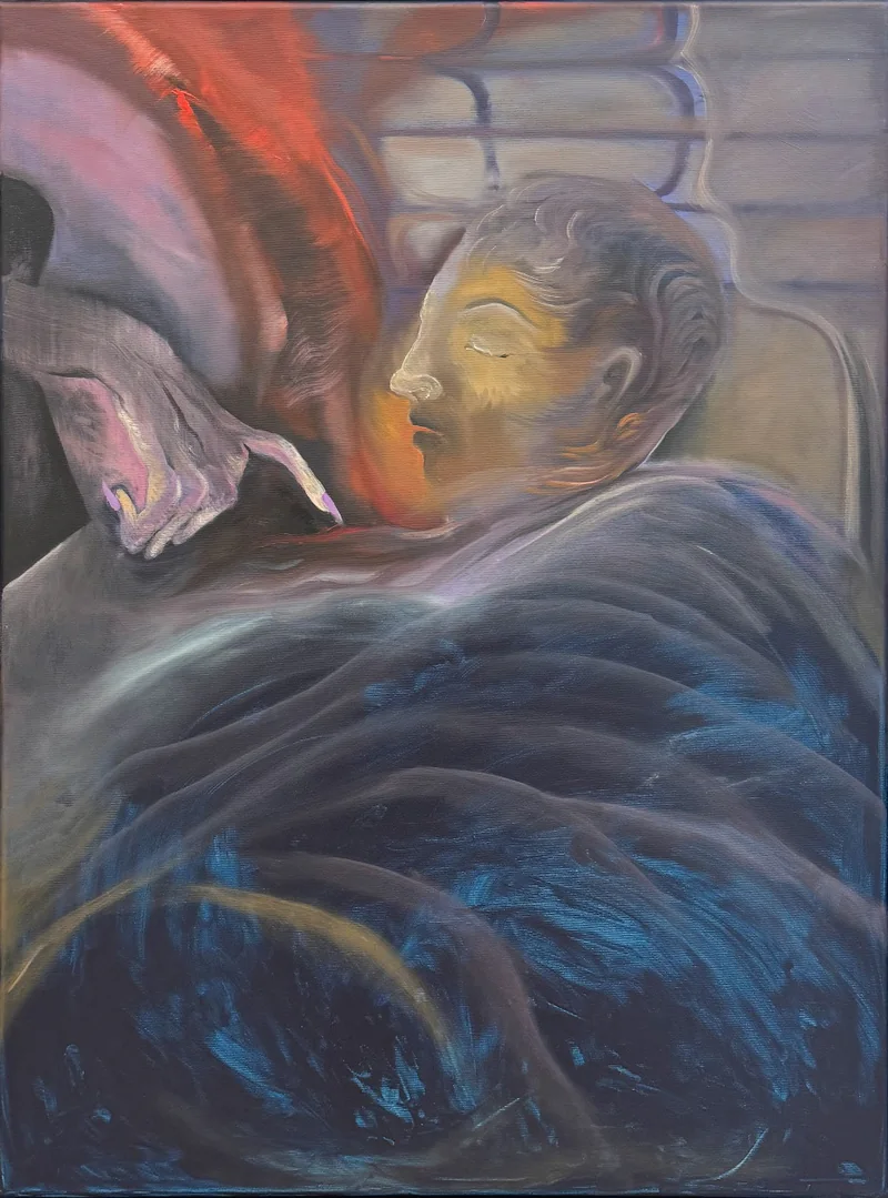 The Sleeping Wizard by Angela Maasalu, depicting a sleeping figure in blue and purple tones.