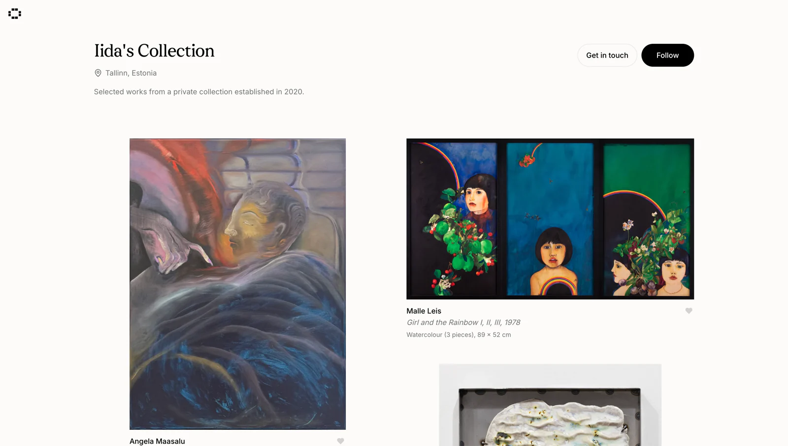 Iida’s public Artopia collection page with a selection of artworks